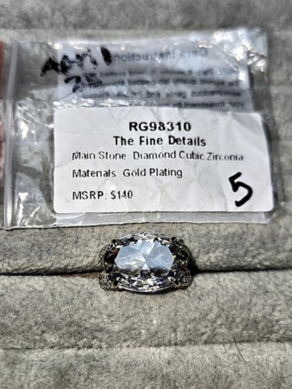 New Size 5 Diamond Cubic Zirconia Gold Plated Bomb Party Ring The Fine Details